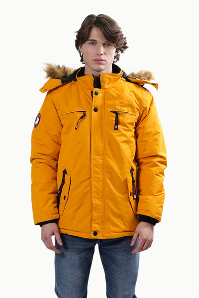 Canada Weather Gear Solid Hooded Parka Jacket - Yellow - Mens Parka Jackets - Canada Weather Gear