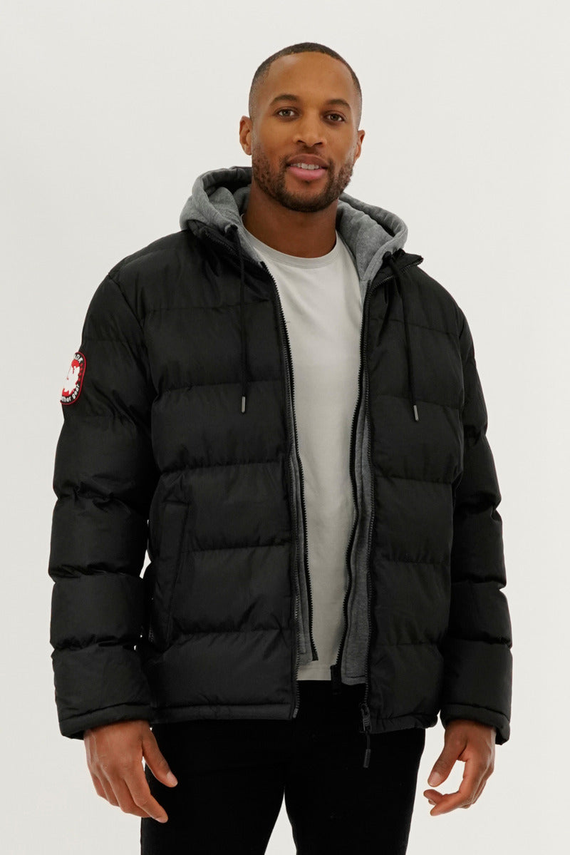 Fleece Hood Puffer Bomber Jacket - Black display picture 1