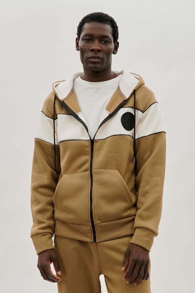 Super Triple Goose Colour Block Zip Up Hoodie - Beige