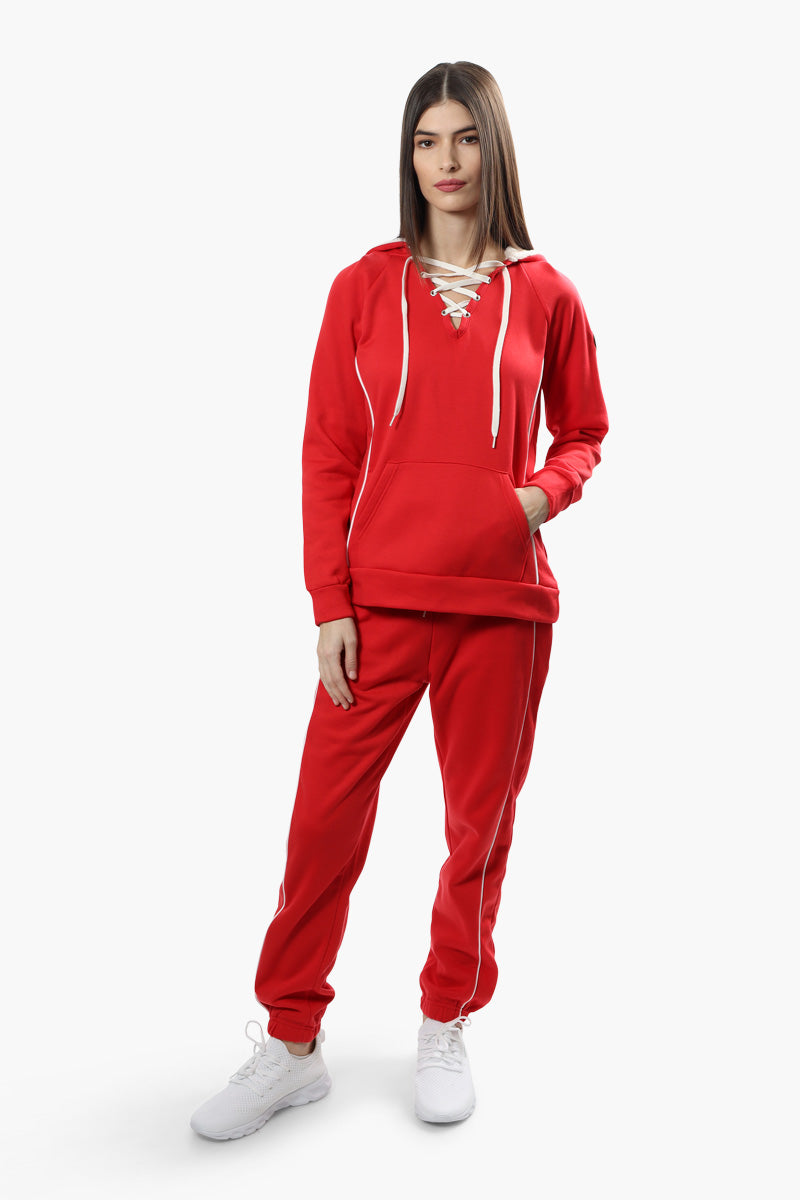 Canada Weather Gear Sherpa Lined Lace Up Hoodie - Red - Womens Hoodies & Sweatshirts - Canada Weather Gear