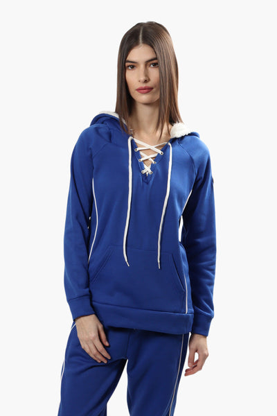 Canada Weather Gear Sherpa Lined Lace Up Hoodie - Blue - Womens Hoodies & Sweatshirts - Canada Weather Gear