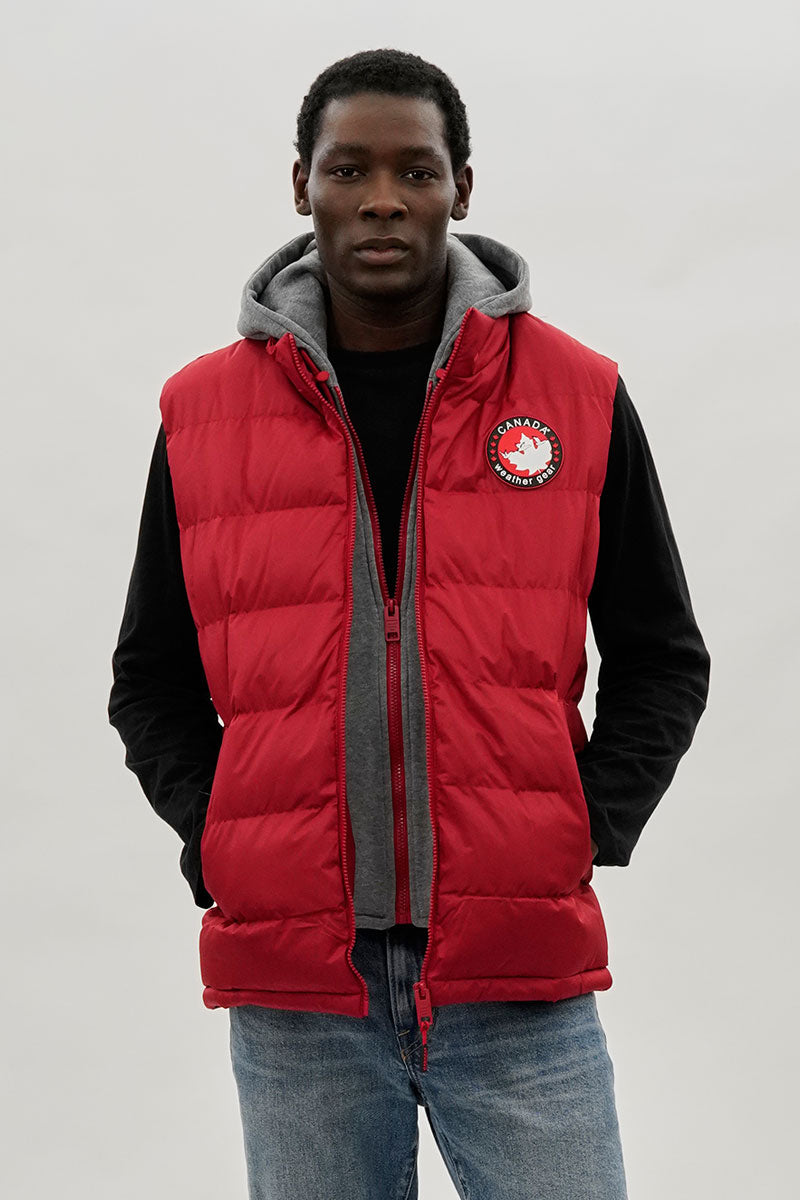 red puffer vest red vest with fur hood Hooded Puffer Vest Red