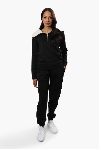 Canada Weather Gear Solid Half Zip Sweatshirt - Black - Womens Hoodies & Sweatshirts - Canada Weather Gear