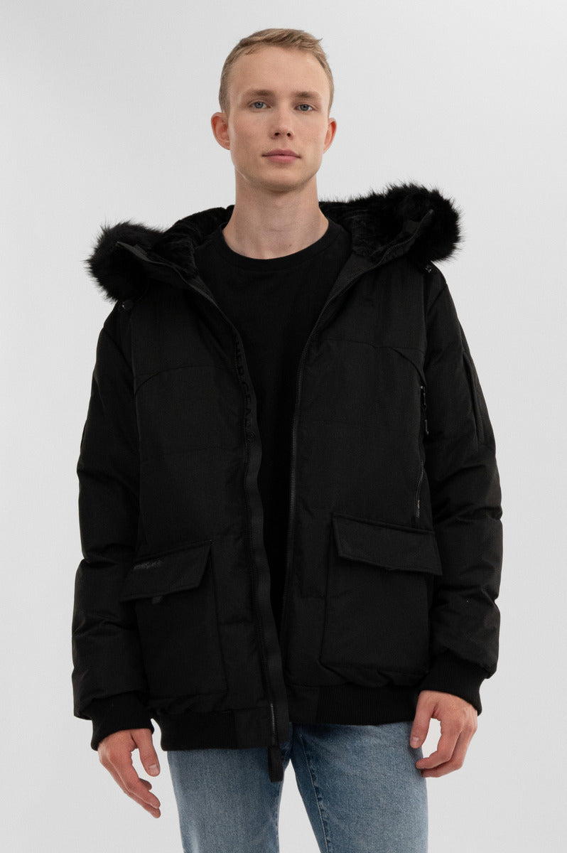 Canada Weather Gear Faux Fur Trim Bomber Jacket Black