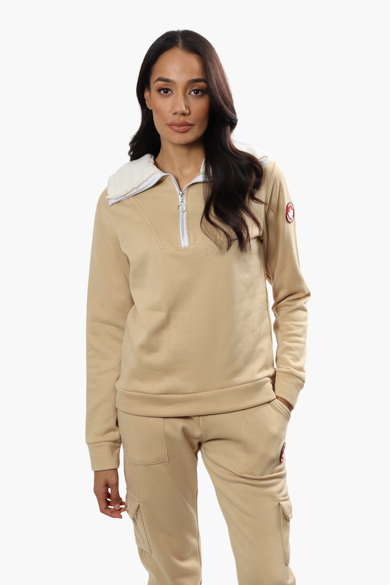 Canada Weather Gear Solid Half Zip Sweatshirt - Beige - Womens Hoodies & Sweatshirts - Canada Weather Gear