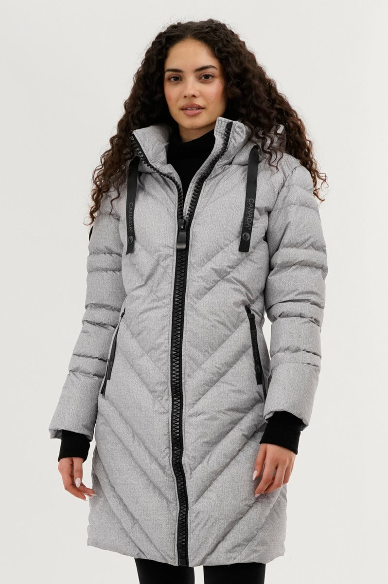 Canada Weather Gear Chevron Quilted Long Parka Jacket - Grey