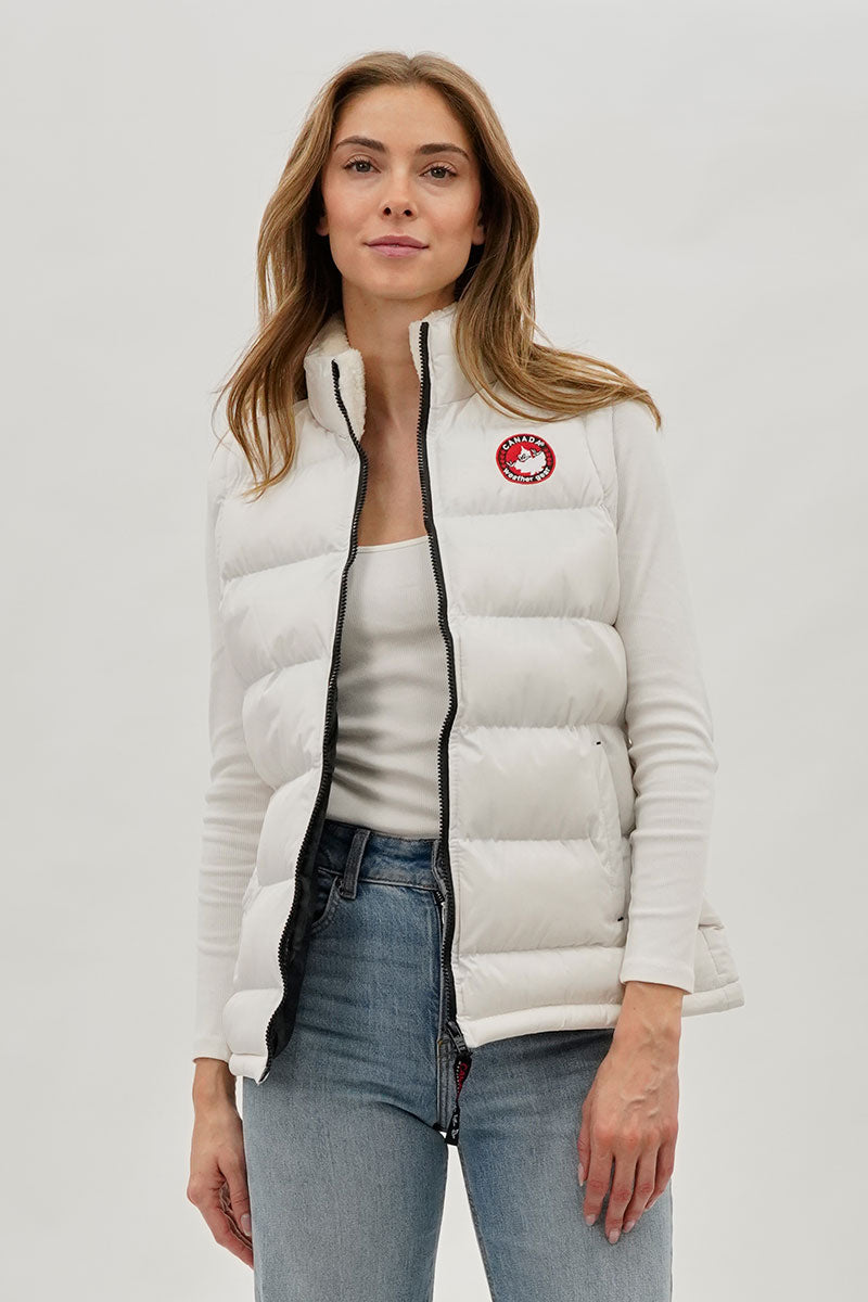 Canada Weather Gear Fleece Lined Collar Puffer Vest White