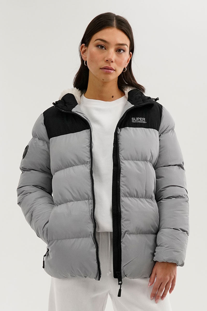Colour Block Bomber Jacket - Grey