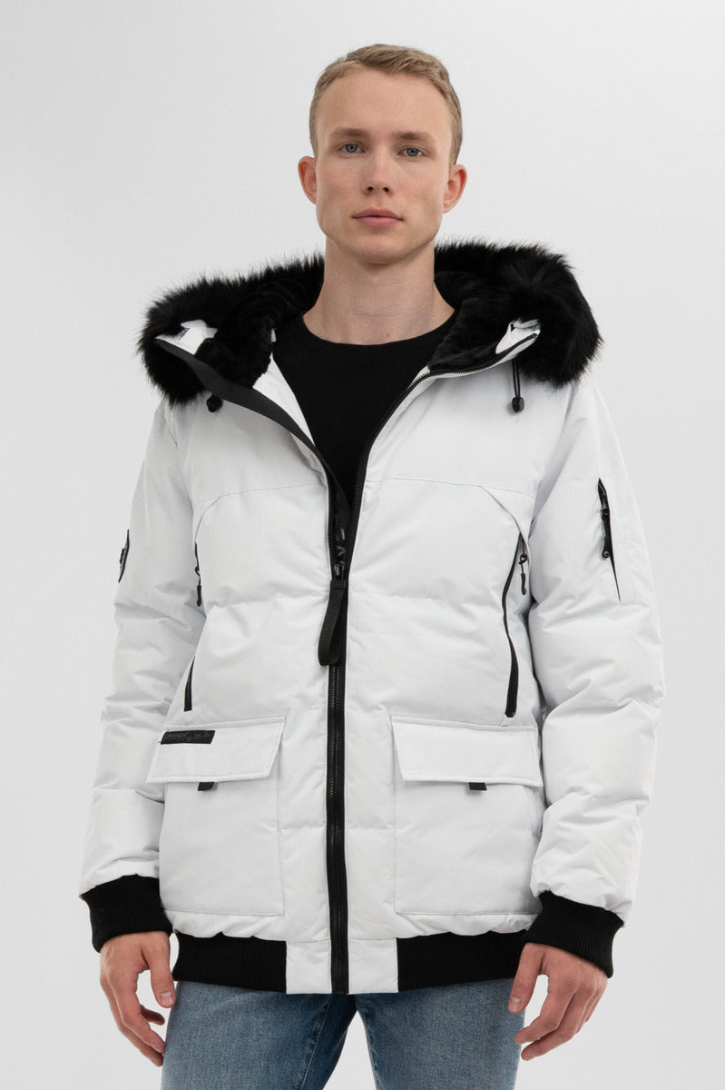 ESMOK fur pocket blouson ホワイト Faux Fur Trim Bomber Jacket - White