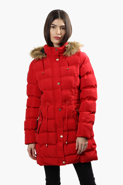 Canada Weather Gear Tie Waist Puffer Parka Jacket - Red - Womens Parka Jackets - Canada Weather Gear