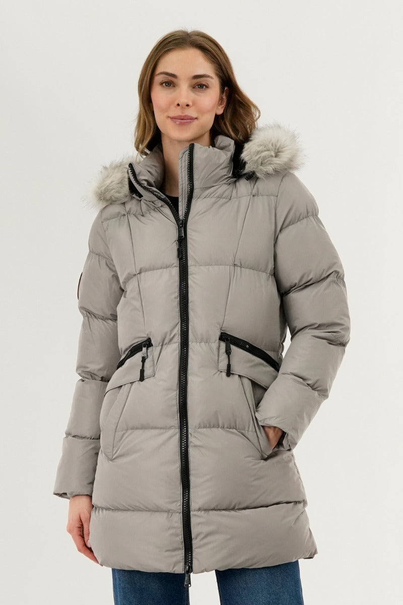 Canada Weather Gear Faux Fur Trim Puffer Parka Jacket - Stone
