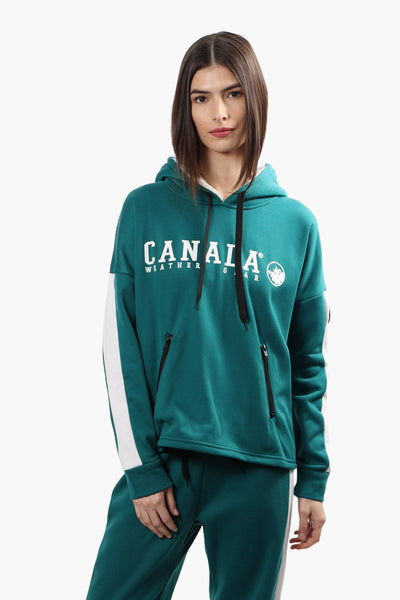 Canada Weather Gear Stripe Sleeve Hoodie - Teal - Womens Hoodies & Sweatshirts - Canada Weather Gear