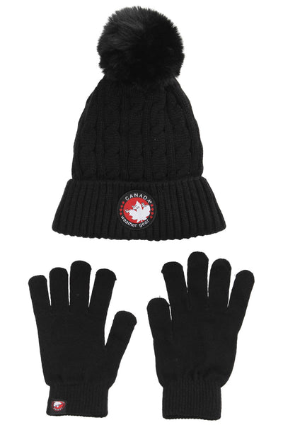 Canada Weather Gear Pom Hat Glove Set - Black - Womens Gloves - Canada Weather Gear