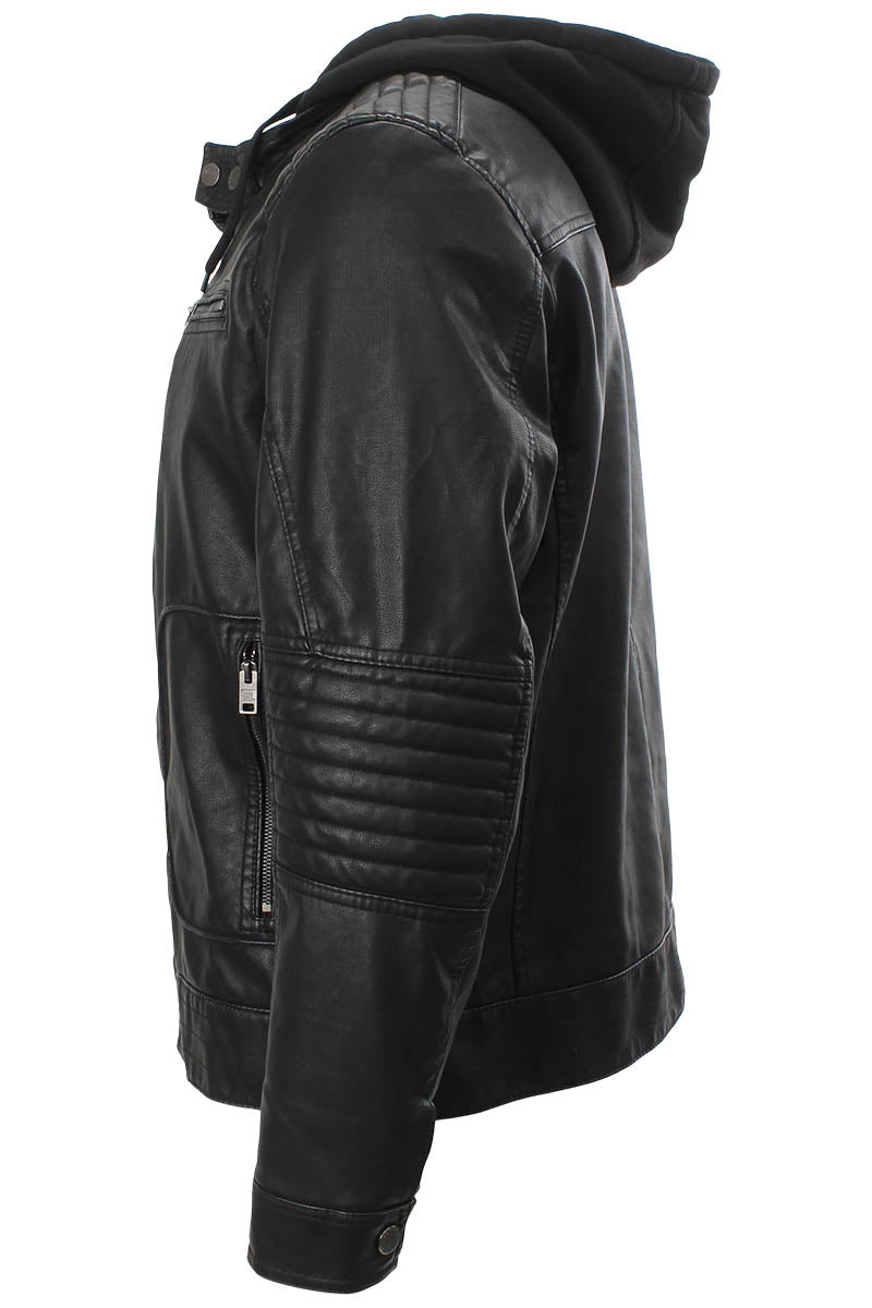 Super Triple Goose Zipper Pocket Vegan Leather Moto Jacket - Black - Mens Moto Jackets - Canada Weather Gear