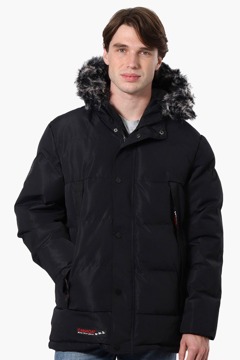 Mens black parka jacket with black fur hood online