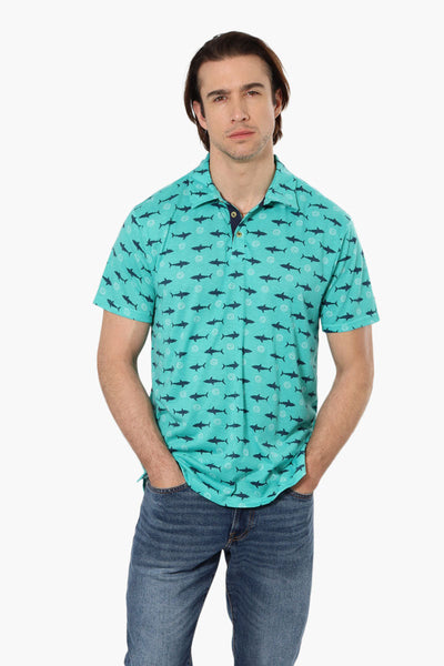 Canada Weather Gear Shark Pattern Polo Shirt - Teal - Mens Polo Shirts - International Clothiers