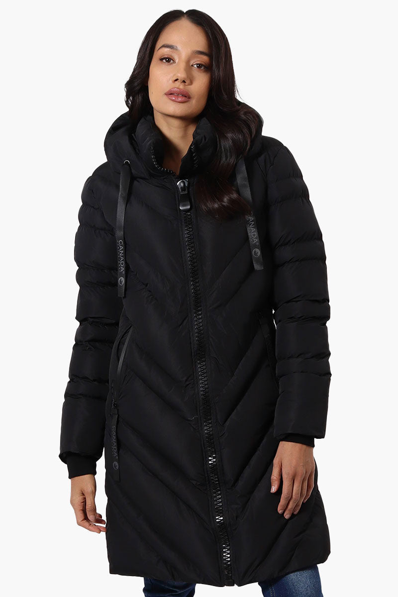 Canada Weather Gear Long Chevron Quilted Parka Jacket Black