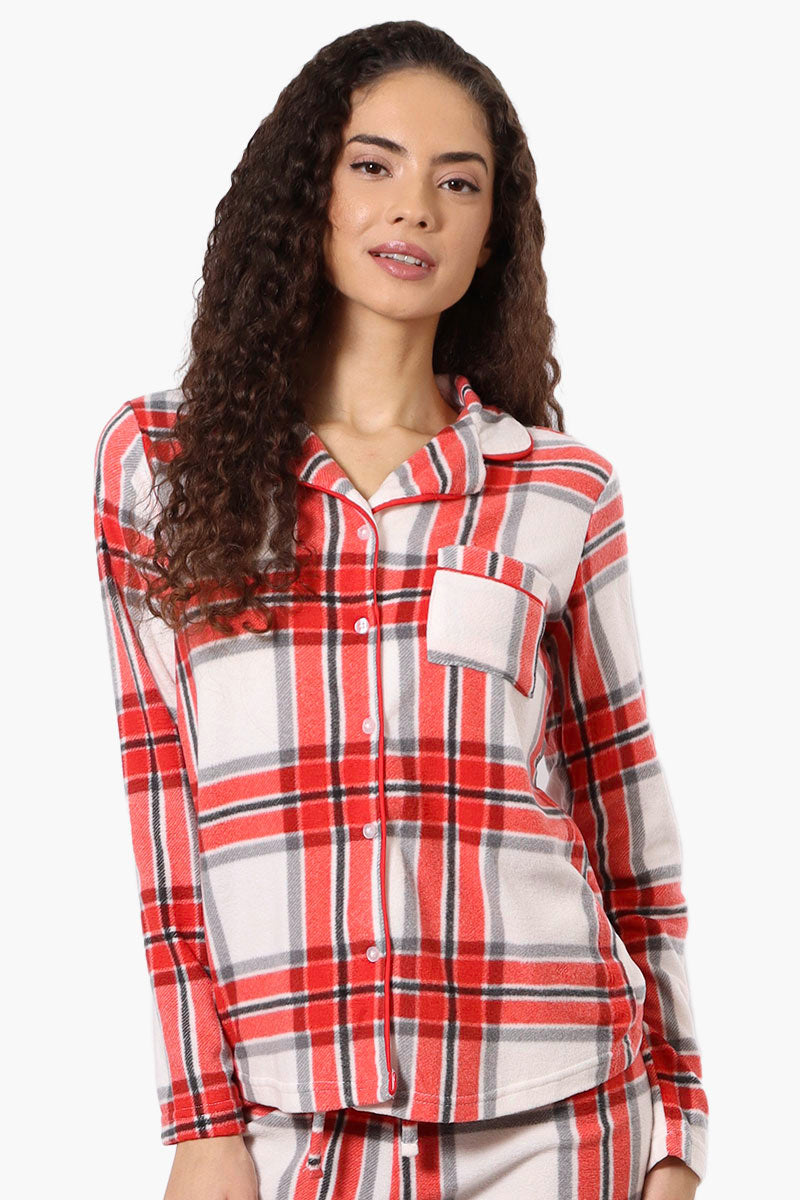 Canada Weather Gear Plaid Button Down Pajama Top Red