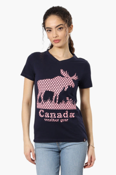 Canada Weather Gear Moose Print Tee - Navy - Womens Tees & Tank Tops - Canada Weather Gear