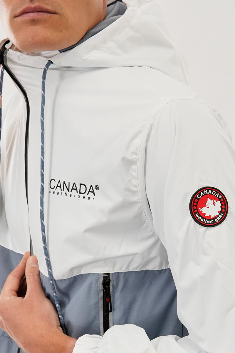 Canada Weather Gear Hooded Colour Block Lightweight Jacket - White - Mens Lightweight Jackets - Canada Weather Gear