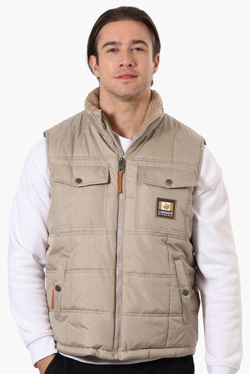 Canada Work Gear Sherpa Collar Bubble Vest - Beige - Mens Vests - Canada Weather Gear