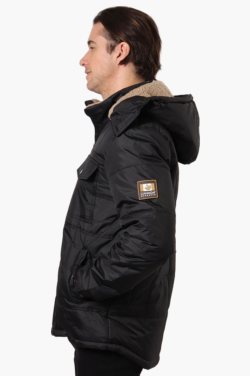 Canada Work Gear 4 Pocket Sherpa Lined Hood Bomber Jacket - Black - Mens Bomber Jackets - Canada Weather Gear