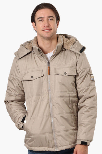 Canada Work Gear 4 Pocket Sherpa Lined Hood Bomber Jacket - Beige - Mens Bomber Jackets - Canada Weather Gear