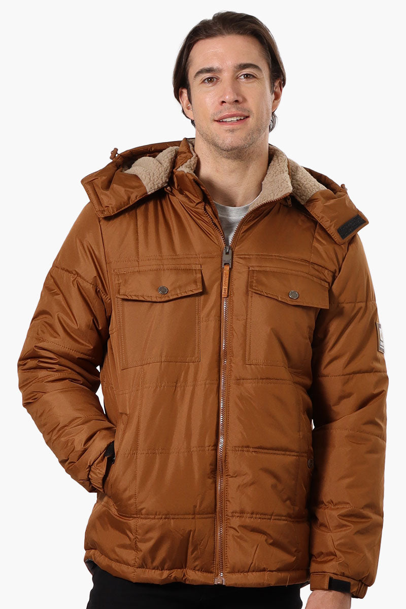 Canada Work Gear 4 Pocket Sherpa Lined Hood Bomber Jacket - Brown - Mens Bomber Jackets - Canada Weather Gear