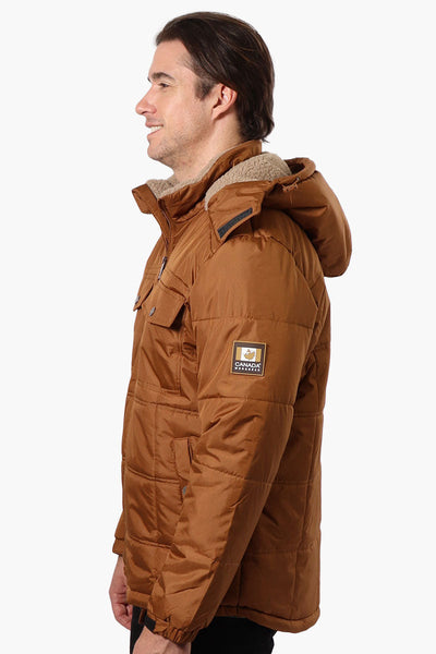 Canada Work Gear 4 Pocket Sherpa Lined Hood Bomber Jacket - Brown - Mens Bomber Jackets - Canada Weather Gear