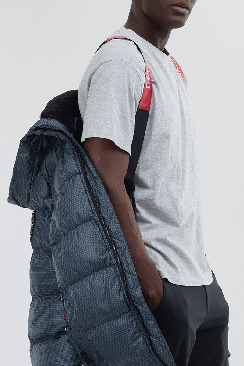 Canada Weather Gear Grid Pattern Puffer Parka Jacket - Blue - Mens Parka Jackets - Canada Weather Gear
