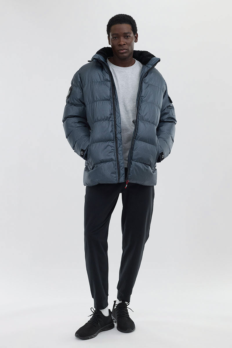 Canada Weather Gear Grid Pattern Puffer Parka Jacket - Blue - Mens Parka Jackets - Canada Weather Gear