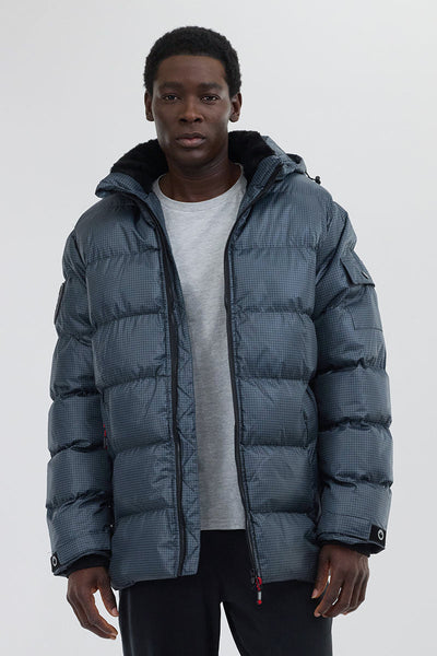 Canada Weather Gear Grid Pattern Puffer Parka Jacket - Blue - Mens Parka Jackets - Canada Weather Gear