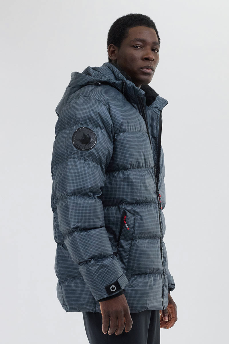 Canada Weather Gear Grid Pattern Puffer Parka Jacket - Blue - Mens Parka Jackets - Canada Weather Gear