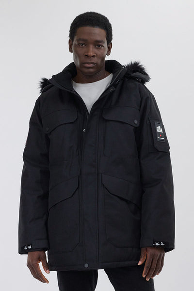 Super Triple Goose Faux Fur Lined Parka Jacket - Black - Mens Parka Jackets - Canada Weather Gear