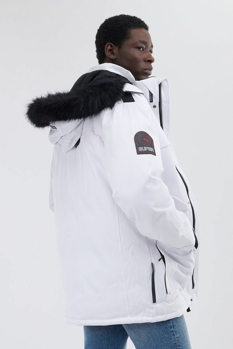 Super Triple Goose Faux Fur Lined Parka Jacket - White - Mens Parka Jackets - Canada Weather Gear