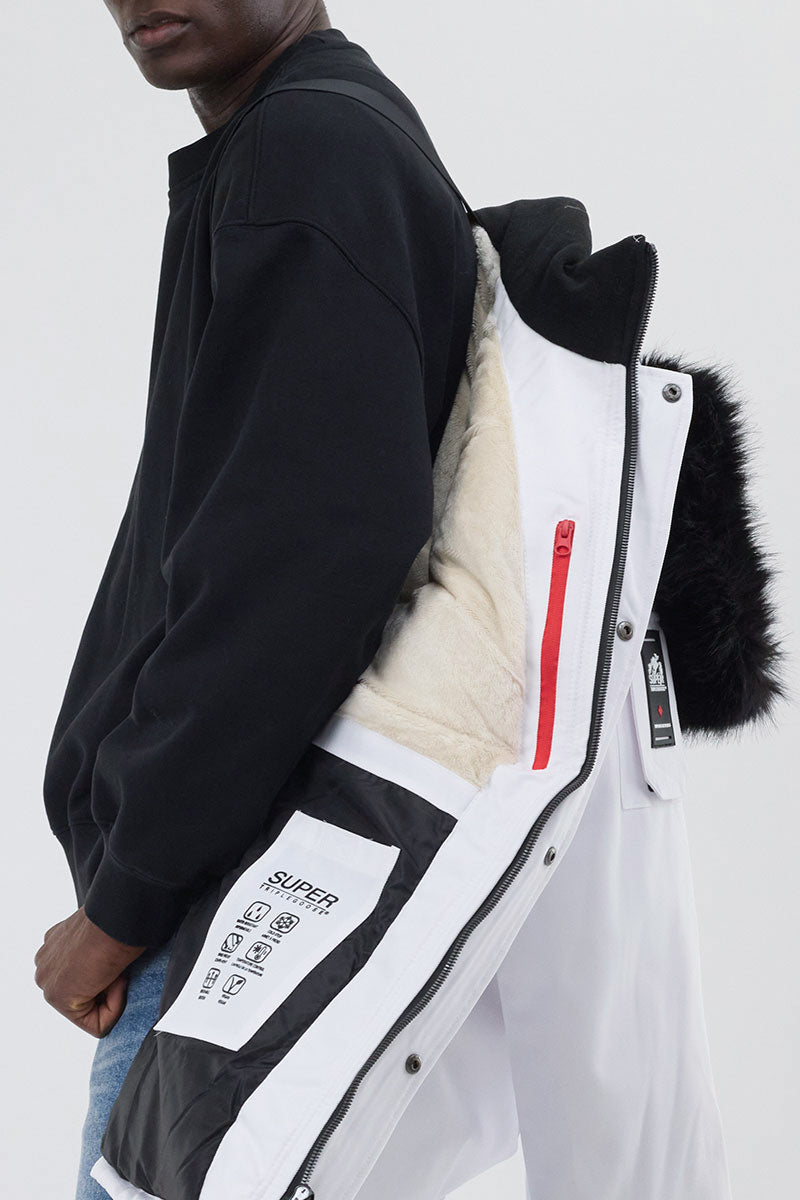 Super Triple Goose Faux Fur Lined Parka Jacket - White - Mens Parka Jackets - Canada Weather Gear