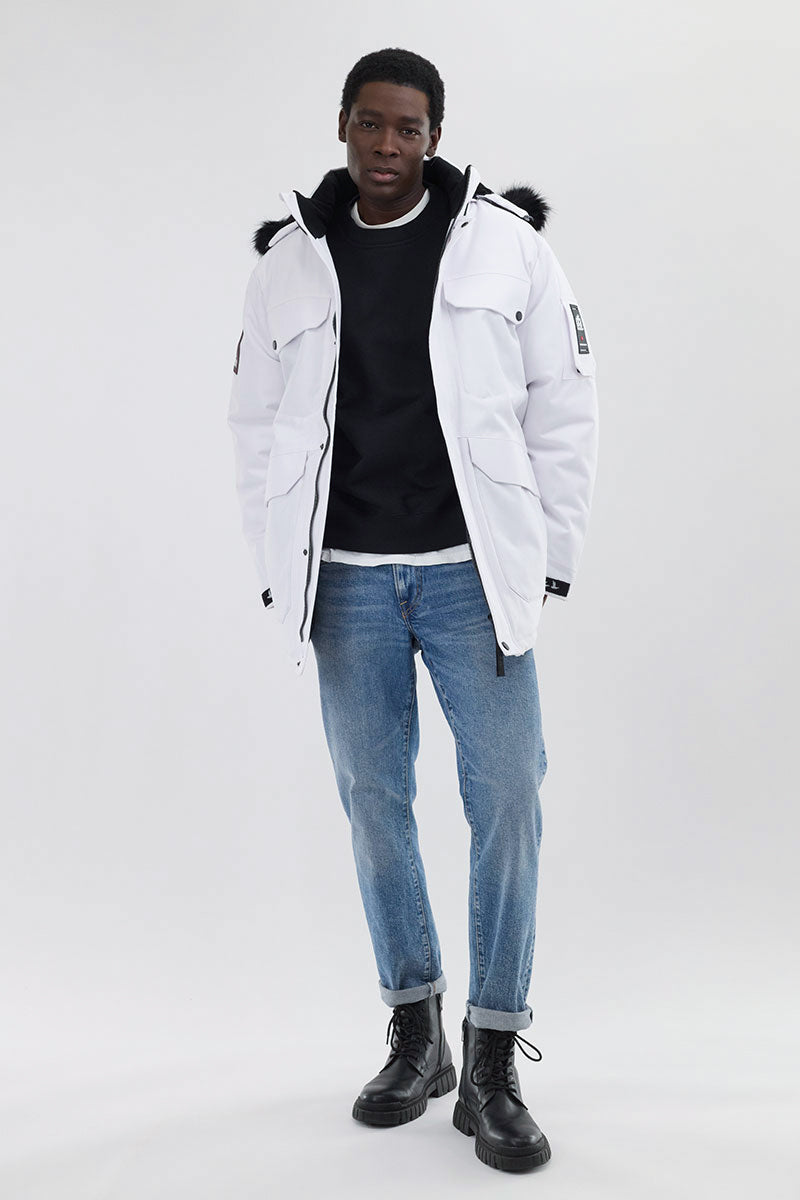 Super Triple Goose Faux Fur Lined Parka Jacket - White - Mens Parka Jackets - Canada Weather Gear