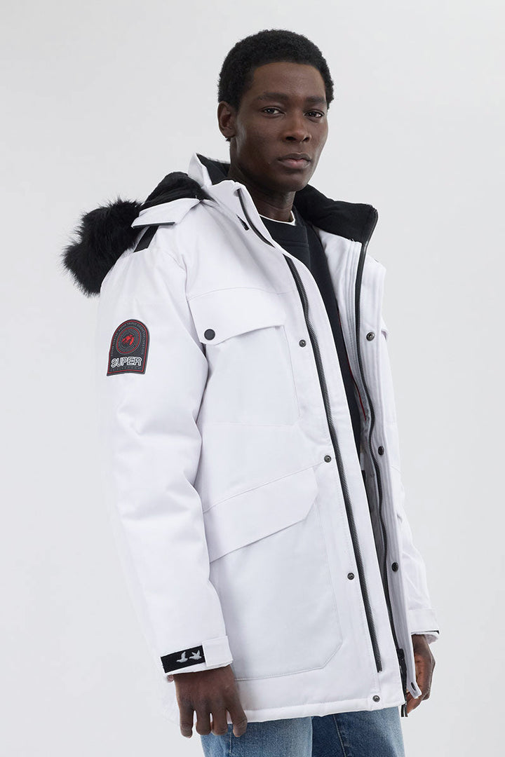 Faux Fur Lined Parka Jacket - White