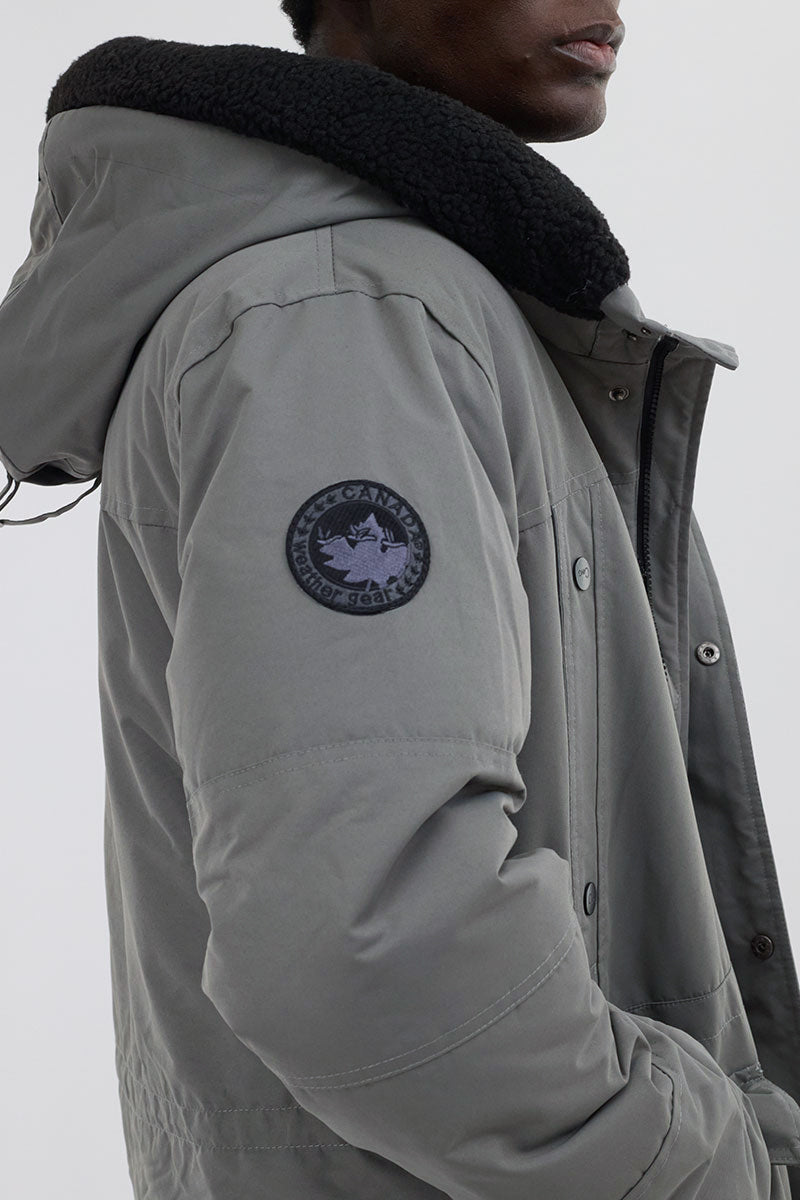 Canada Weather Gear Sherpa Lined Hood Parka Jacket - Grey - Mens Parka Jackets - Canada Weather Gear