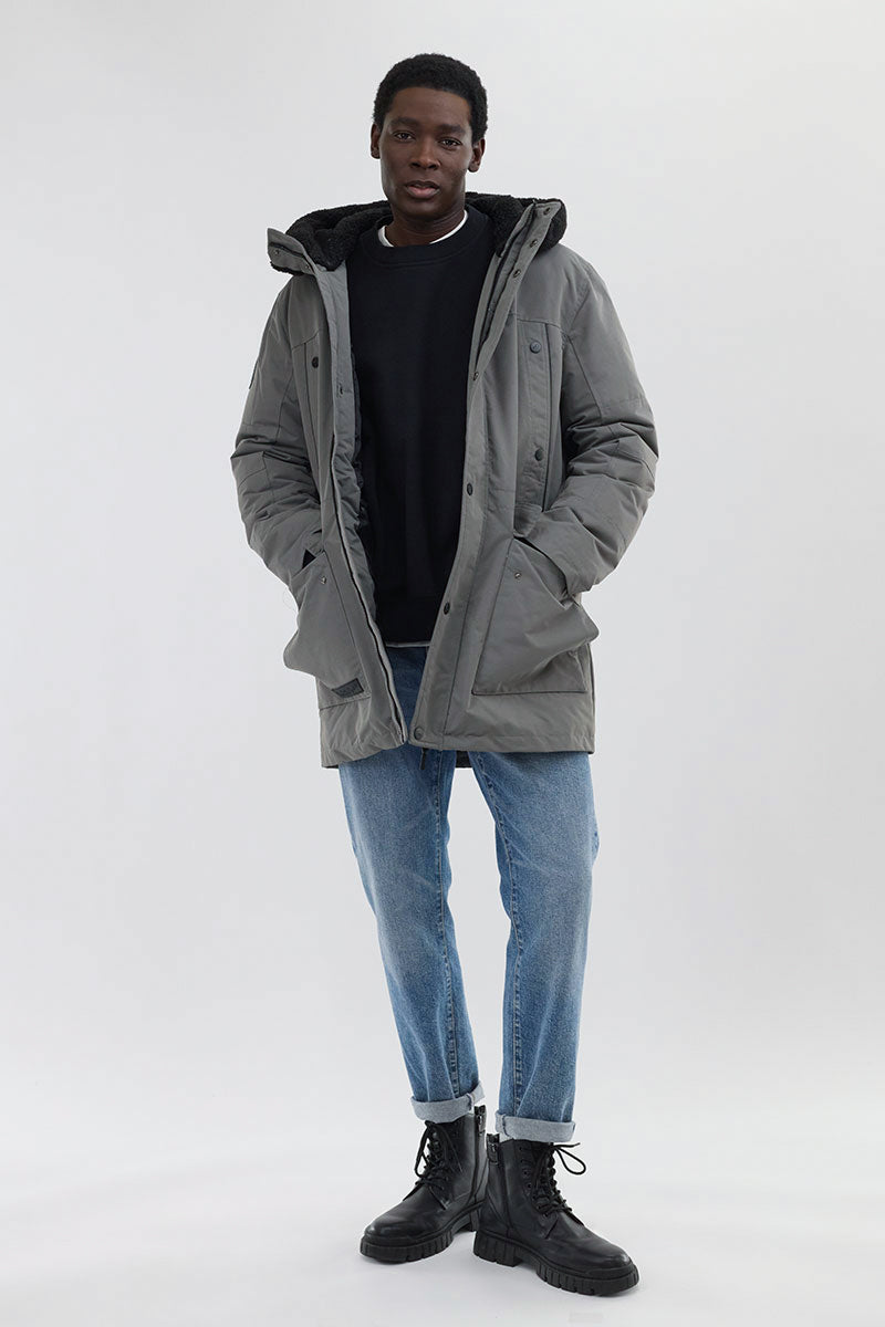 Canada Weather Gear Sherpa Lined Hood Parka Jacket - Grey - Mens Parka Jackets - Canada Weather Gear