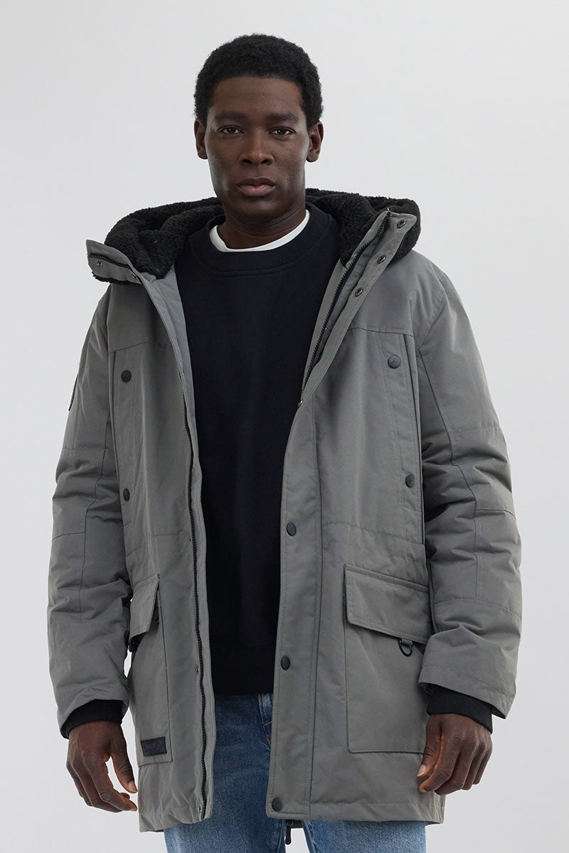 Canada Weather Gear Sherpa Lined Hood Parka Jacket - Grey - Mens Parka Jackets - Canada Weather Gear