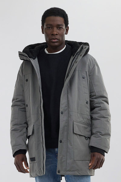 Canada Weather Gear Sherpa Lined Hood Parka Jacket - Grey - Mens Parka Jackets - Canada Weather Gear