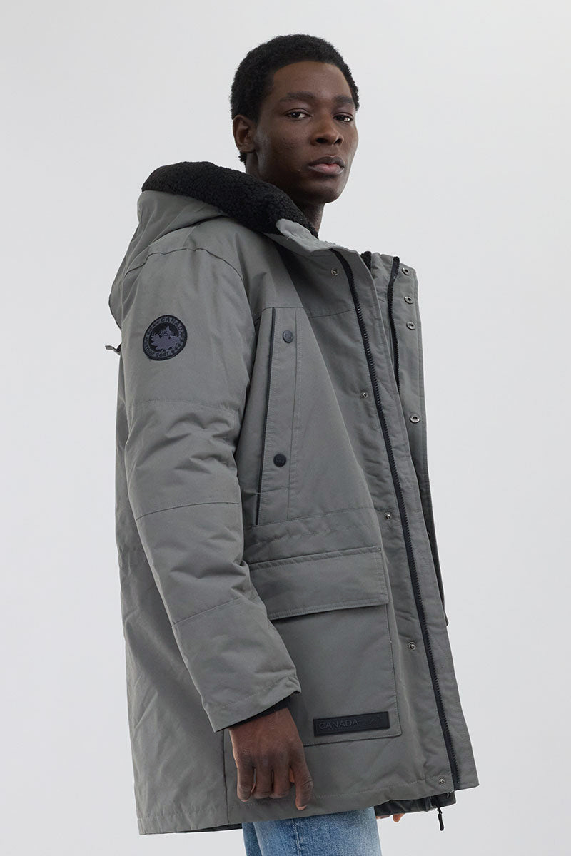 Canada Weather Gear Sherpa Lined Hood Parka Jacket - Grey - Mens Parka Jackets - Canada Weather Gear