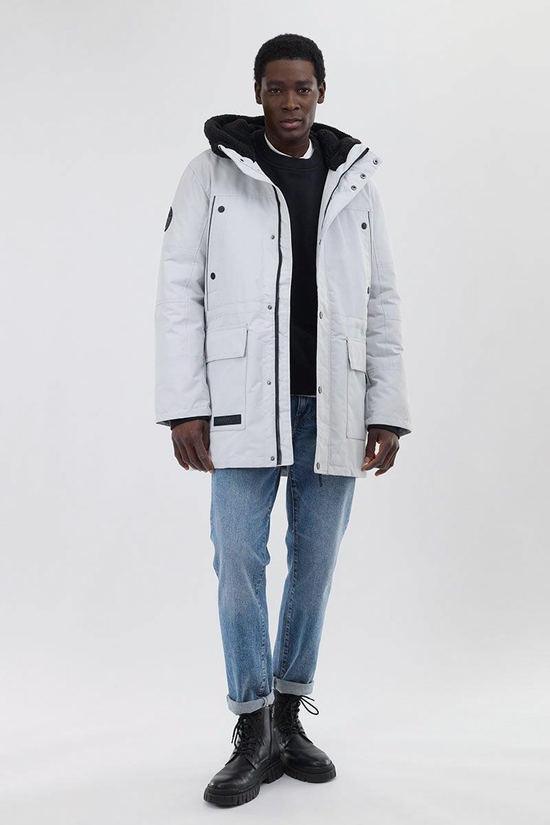 Canada Weather Gear Sherpa Lined Hood Parka Jacket - White - Mens Parka Jackets - Canada Weather Gear