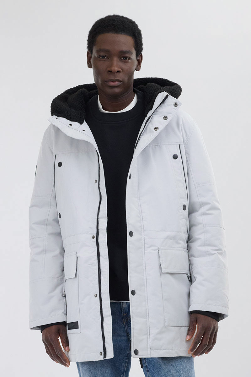Canada Weather Gear Sherpa Lined Hood Parka Jacket - White - Mens Parka Jackets - Canada Weather Gear