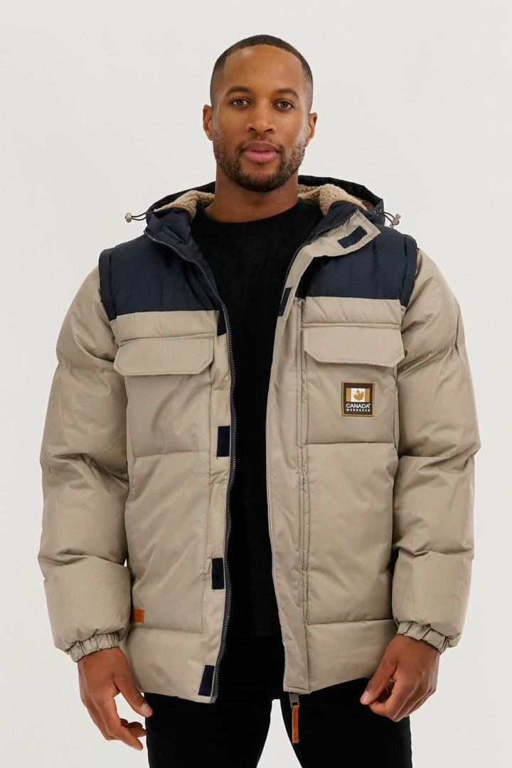 Removable Sleeve Parka Jacket - Beige
