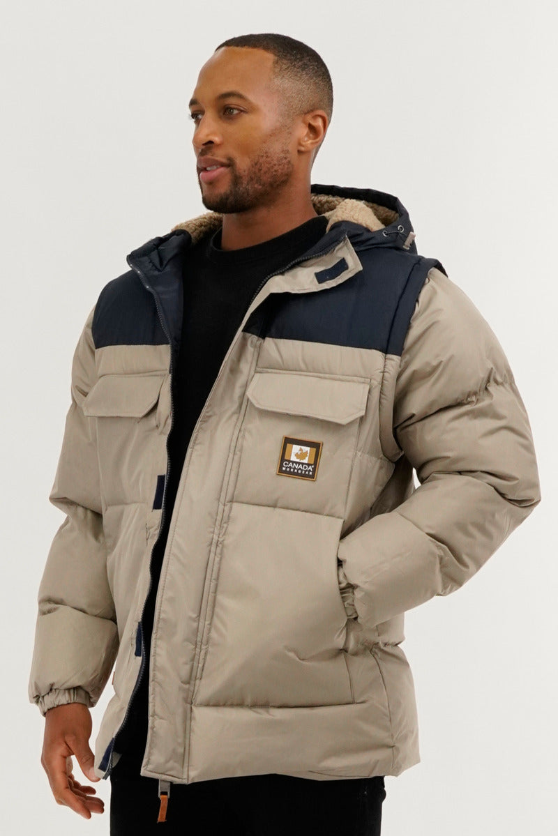 Canada Work Gear Removable Sleeve Parka Jacket - Beige - Mens Parka Jackets - Canada Weather Gear