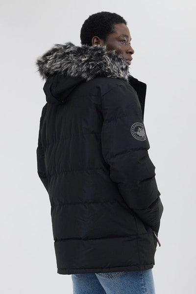 Canada Weather Gear Faux Fur Trim Puffer Parka Jacket - Black - Mens Parka Jackets - Canada Weather Gear