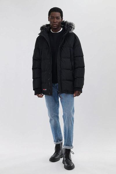 Canada Weather Gear Faux Fur Trim Puffer Parka Jacket - Black - Mens Parka Jackets - Canada Weather Gear
