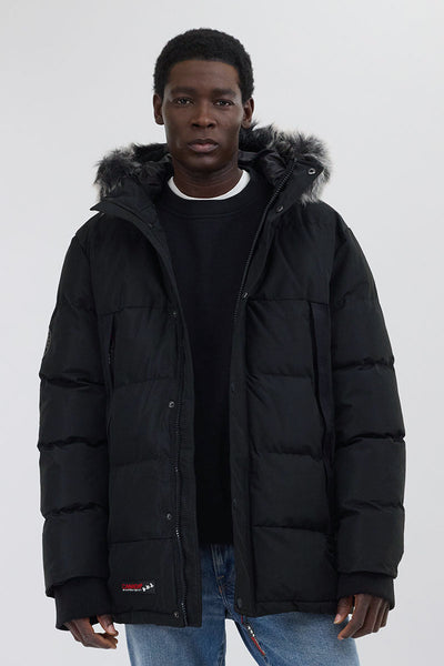 Canada Weather Gear Faux Fur Trim Puffer Parka Jacket - Black - Mens Parka Jackets - Canada Weather Gear